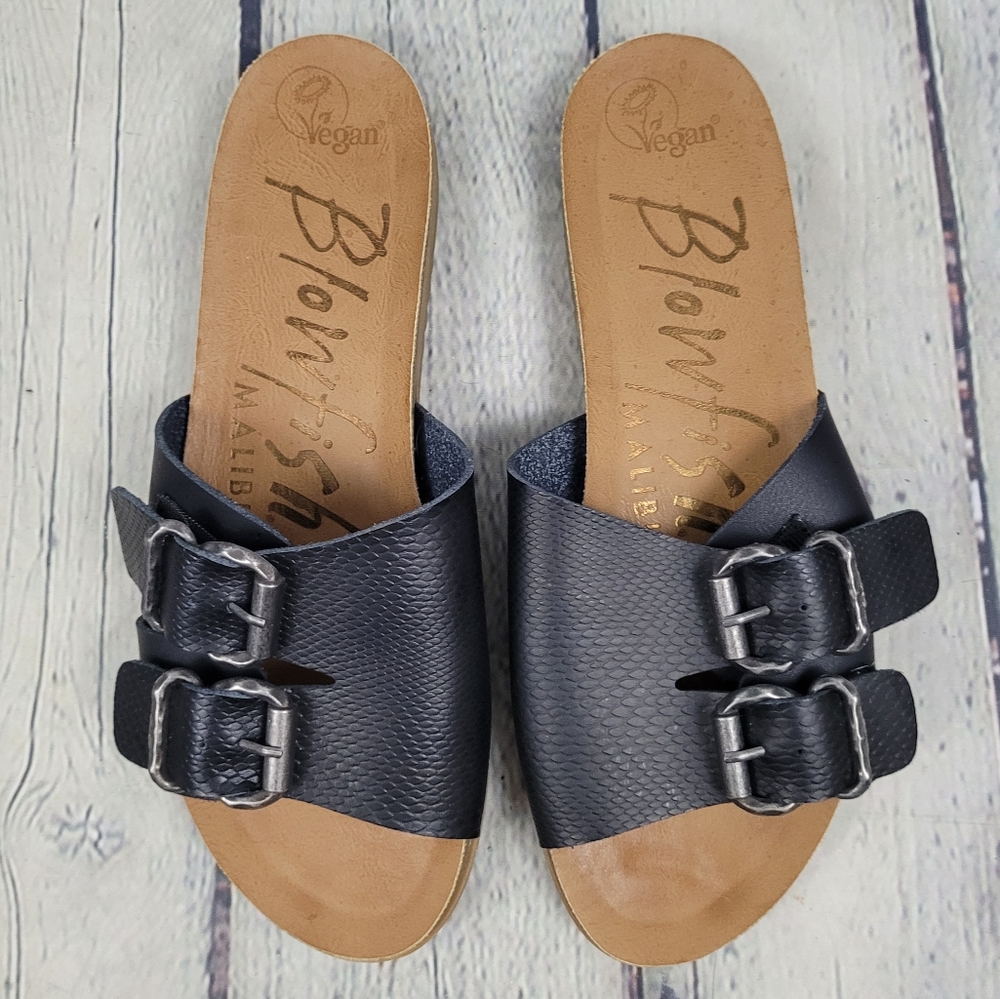 BLOWFISH | vegan/faux leather buckle detail slide sandals